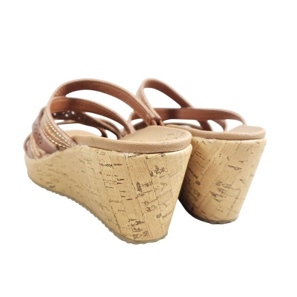 Skechers Luxe Foam Womens Size 8 Brown Wedge Sandals Strappy Floral - Picture 4 of 8